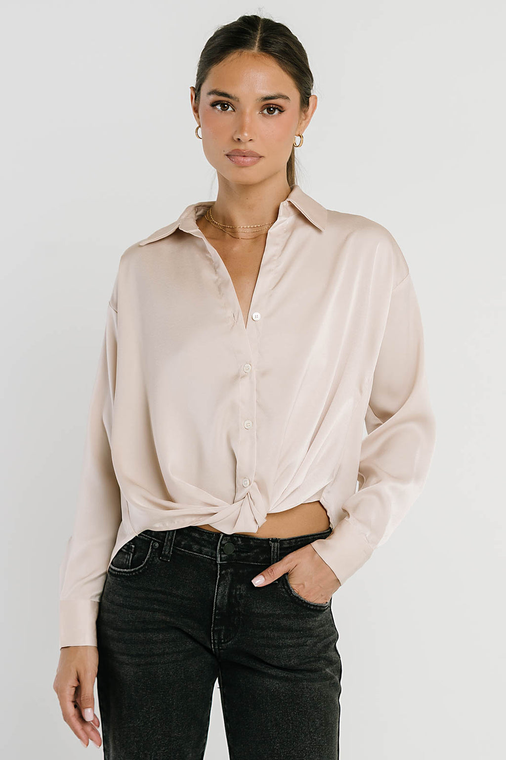 Margaret Twist Button Up in Champagne