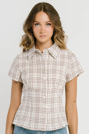 Tristan Plaid Button Up in Brown
