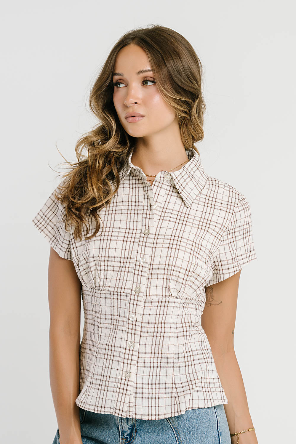 Tristan Plaid Button Up in Brown