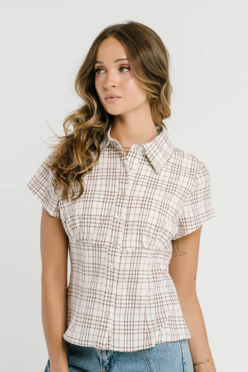 Tristan Plaid Button Up in Brown