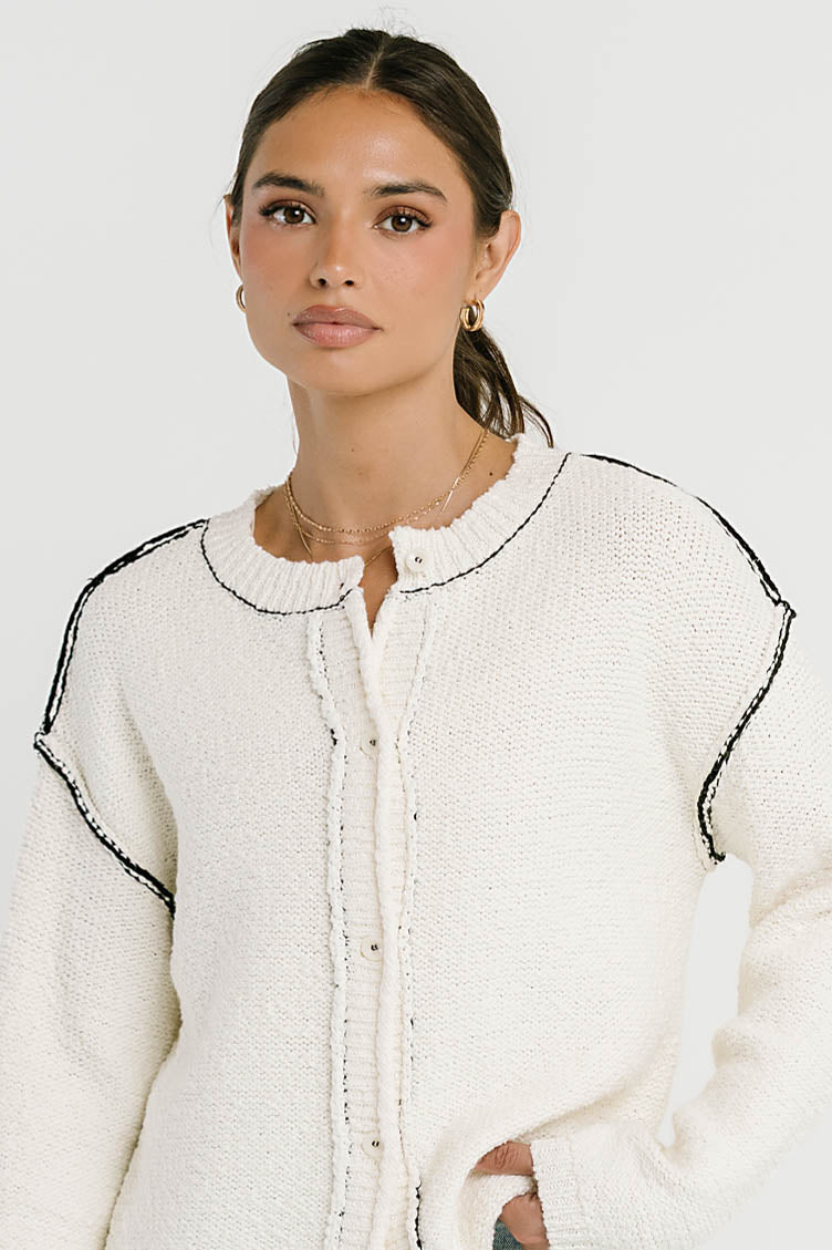 Mindi Contrast Sweater in Off White