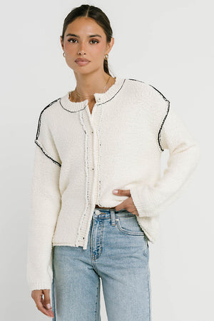 Mindi Contrast Sweater in Off White