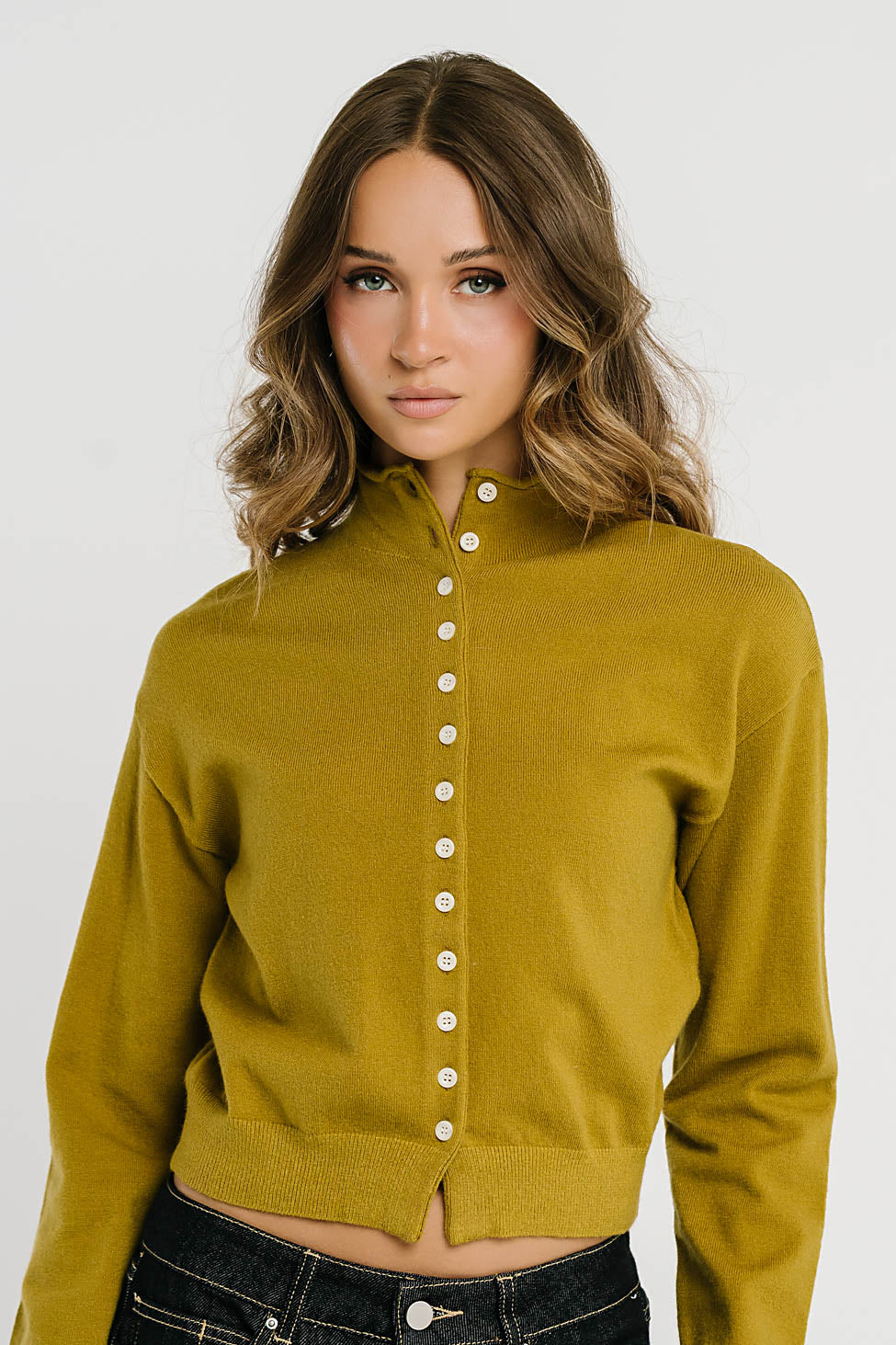 Maya Button Up Sweater in Chartreuse