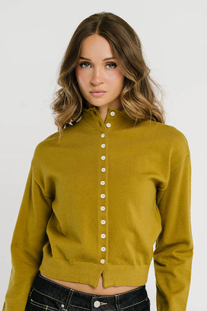 Maya Button Up Sweater in Chartreuse