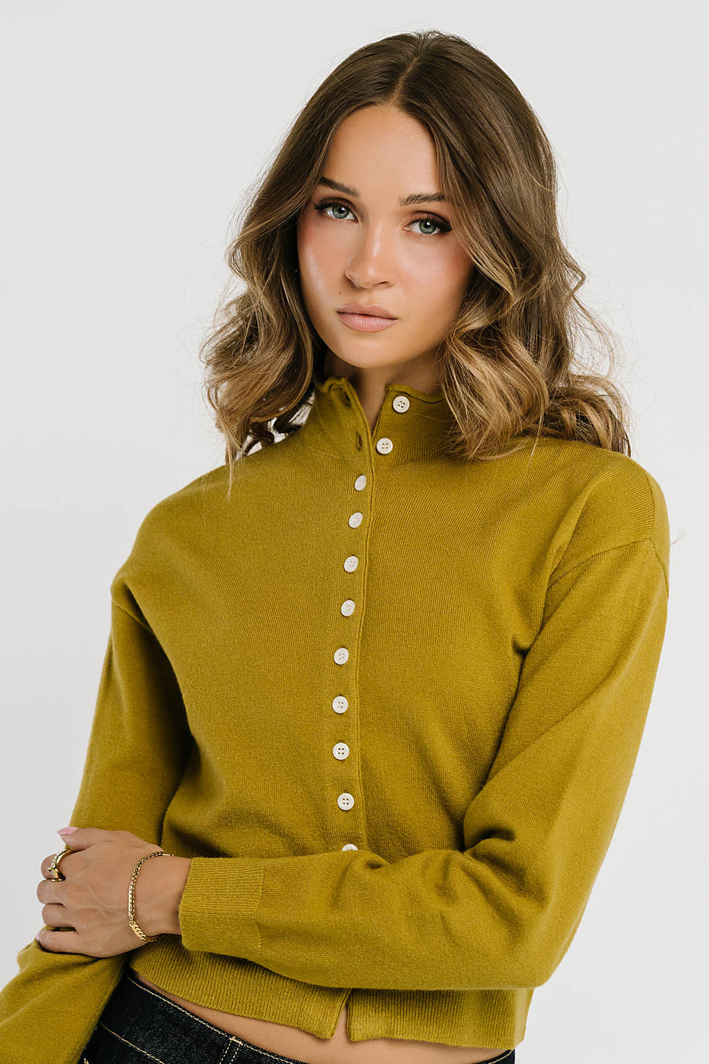 Maya Button Up Sweater in Chartreuse