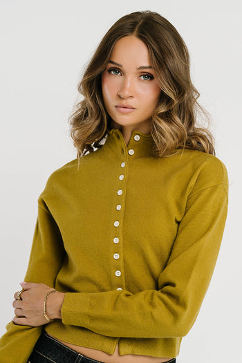 Maya Button Up Sweater in Chartreuse