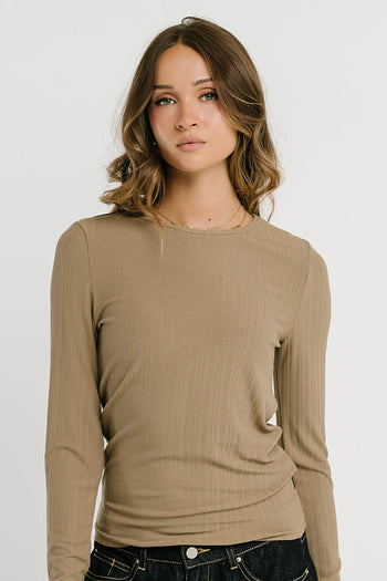 Marceline Textured Top in Taupe