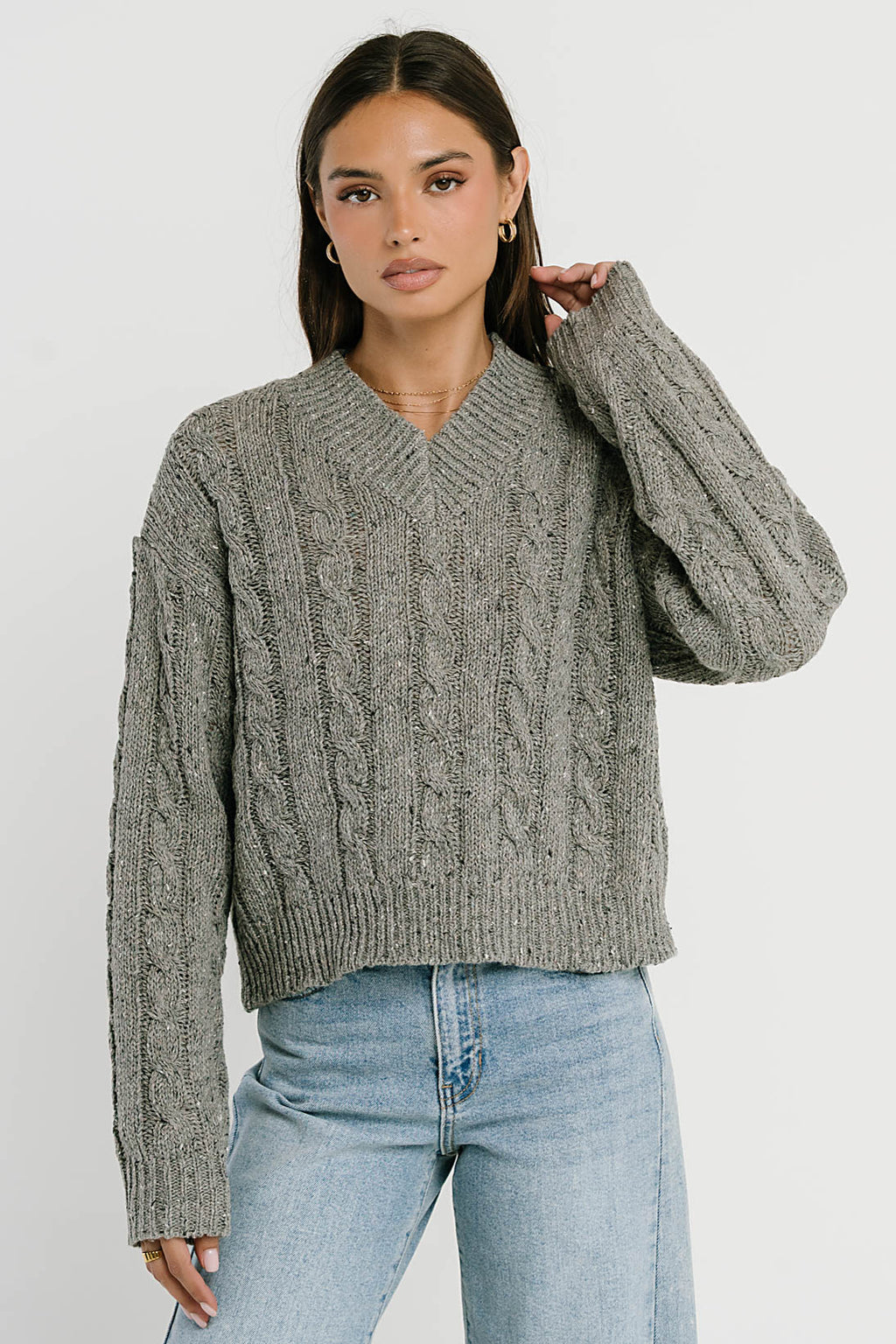 Maxine Speckled Sweater in Heather Grey
