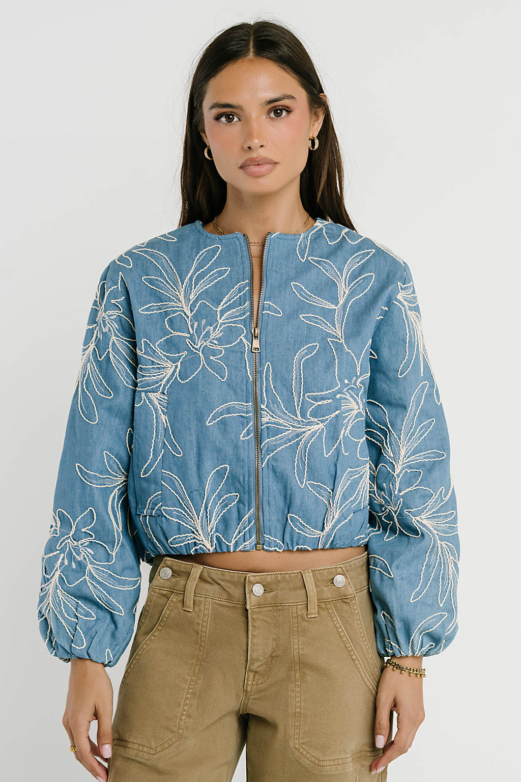 Sidney Embroidered Jacket in Medium Wash - FINAL SALE