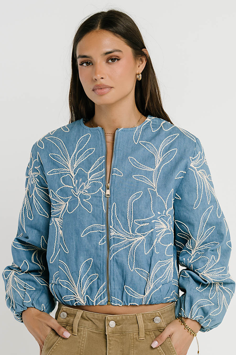 Sidney Embroidered Jacket in Medium Wash - FINAL SALE