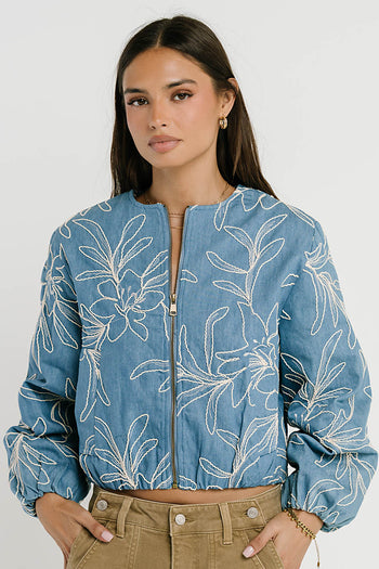 Sidney Embroidered Jacket in Medium Wash - FINAL SALE