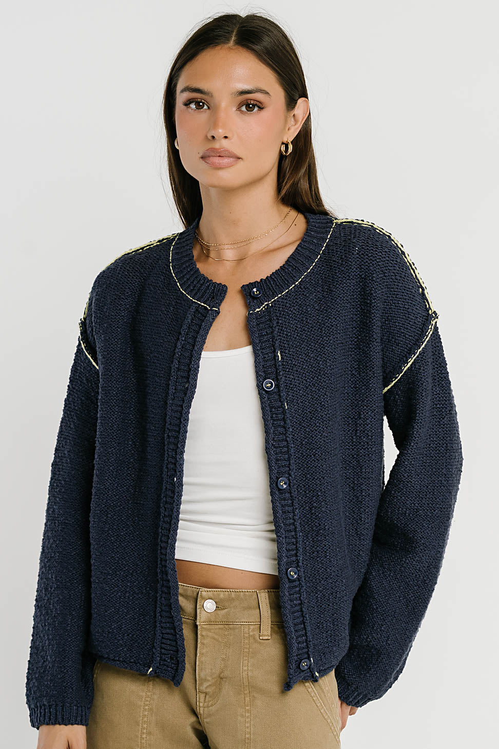 Mindi Contrast Sweater in Navy