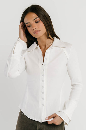 Alisa Mixed Media Button Up in White