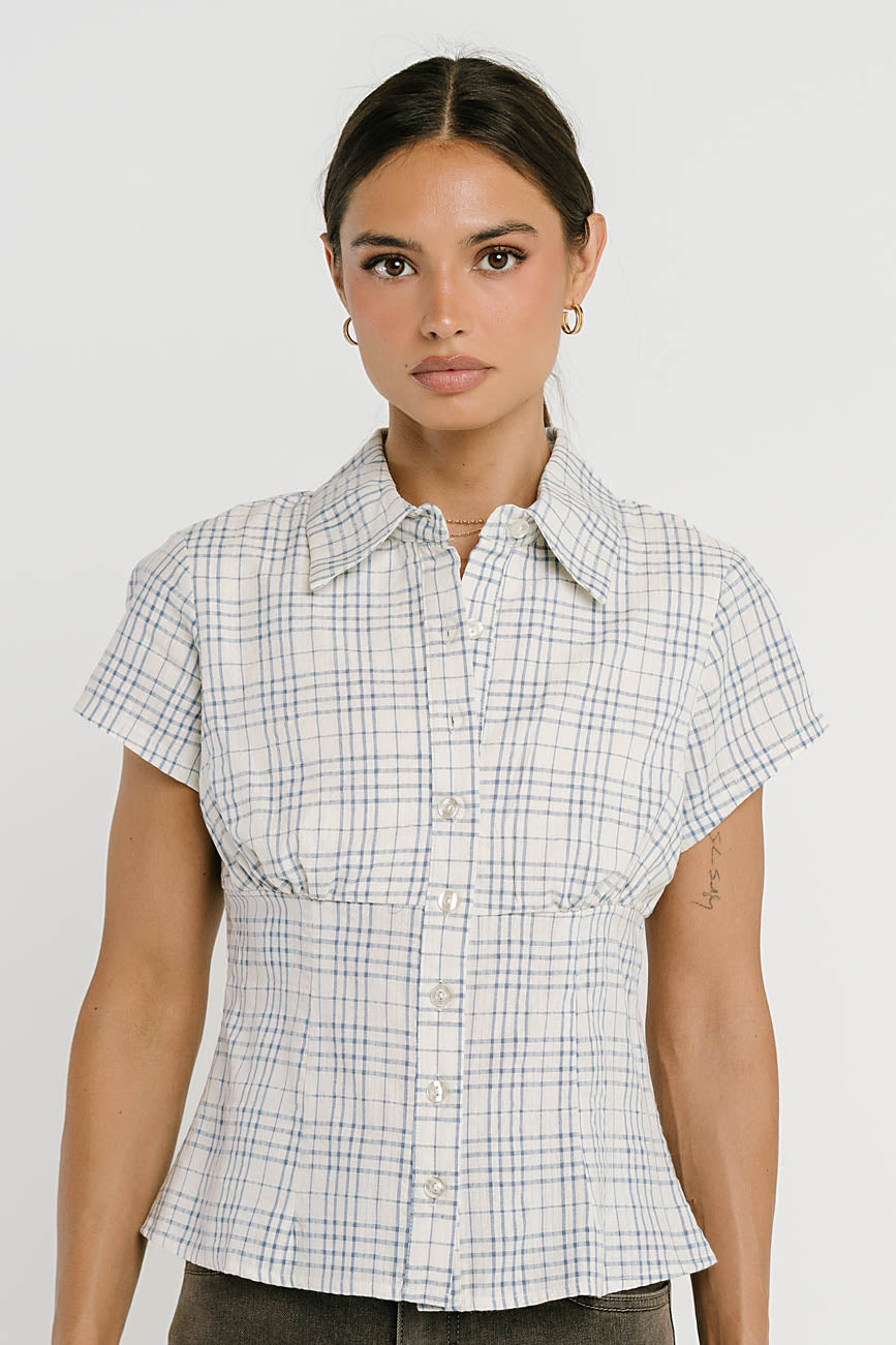 Tristan Plaid Button Up in Blue