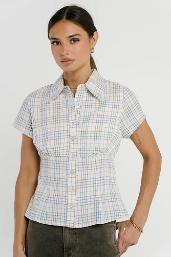 Tristan Plaid Button Up in Blue