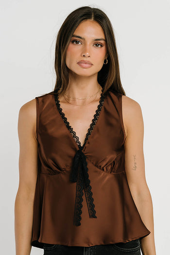 Kendall Satin Top in Brown