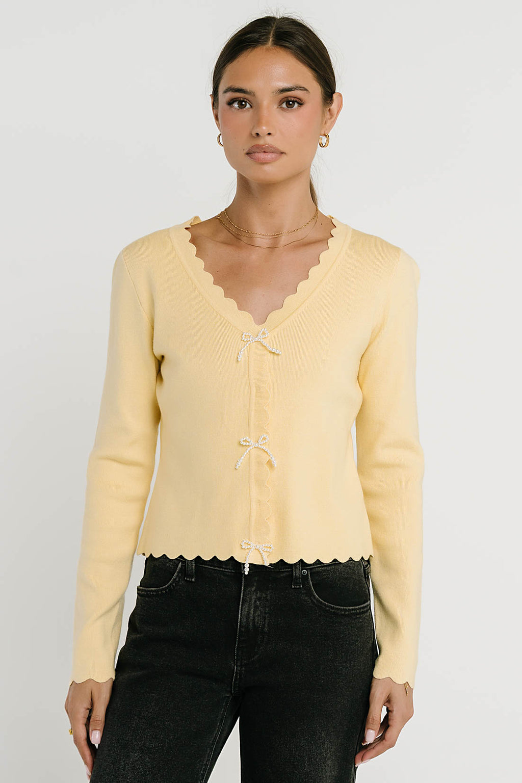Suzy Scalloped Sweater in Yellow