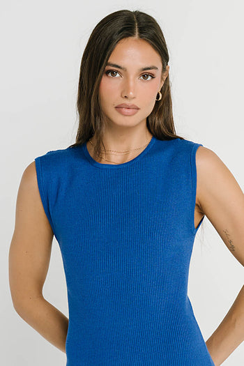 Jade Ribbed Midi Dress in Cobalt
