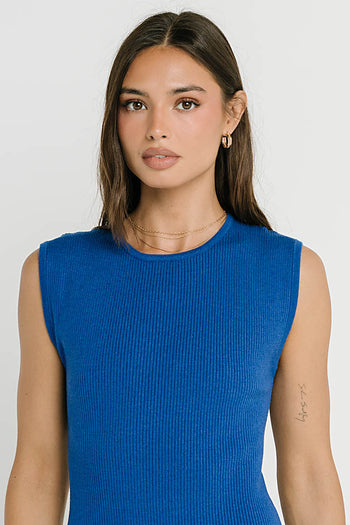 Jade Ribbed Midi Dress in Cobalt