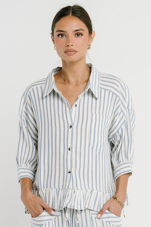 Janey Striped Collared Blouse in Denim
