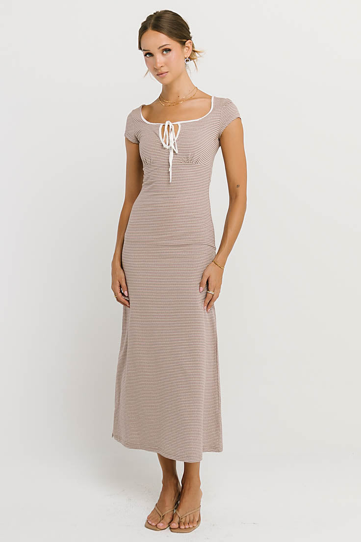 Deana Striped Maxi Dress in Mocha