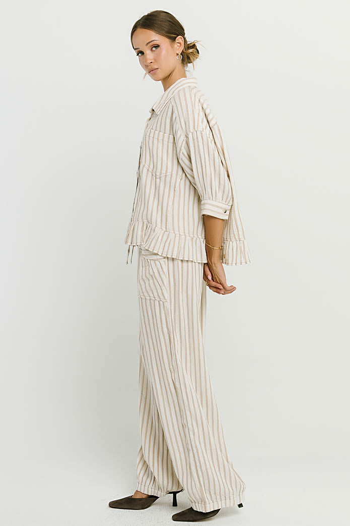 Janey Striped Pants in Taupe