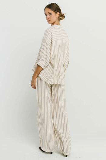 Janey Striped Collared Blouse in Taupe