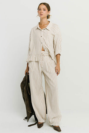 Janey Striped Pants in Taupe