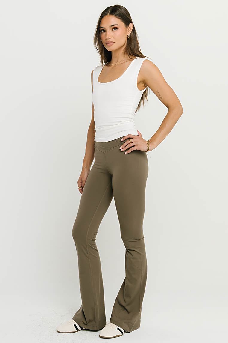 Bella Crossover Flare Leggings in Mocha