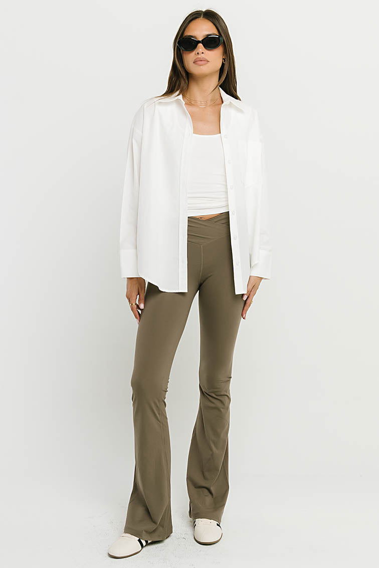 Bella Crossover Flare Leggings in Mocha