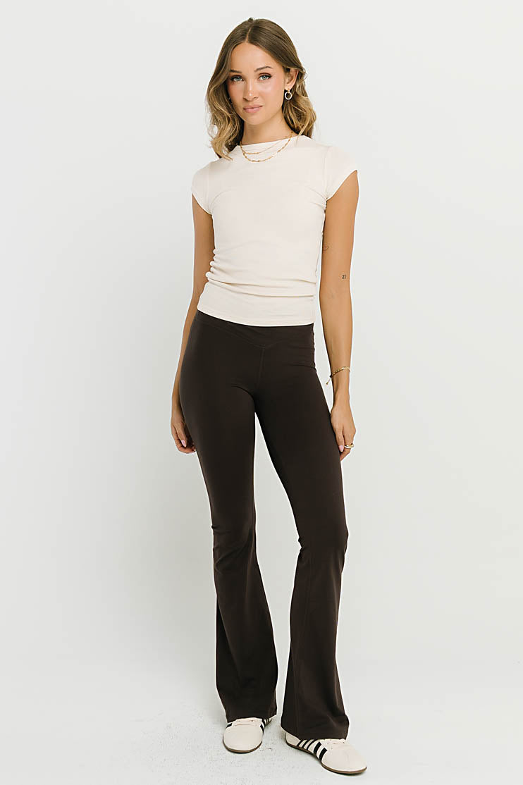 Bella Crossover Flare Leggings in Brown