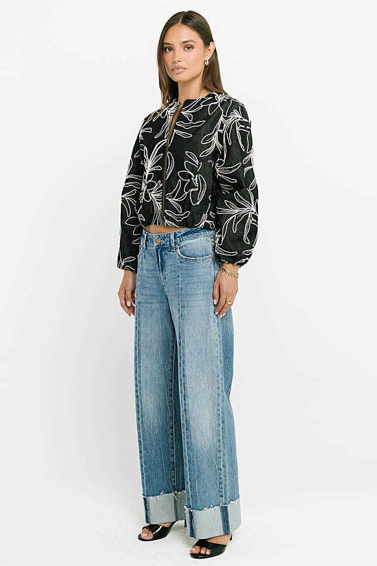 Sidney Embroidered Jacket in Faded Black - FINAL SALE