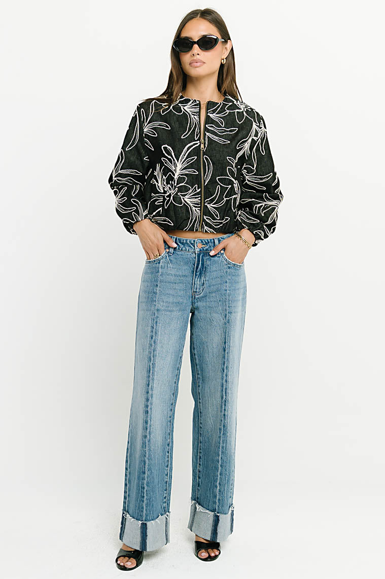 Sidney Embroidered Jacket in Faded Black - FINAL SALE