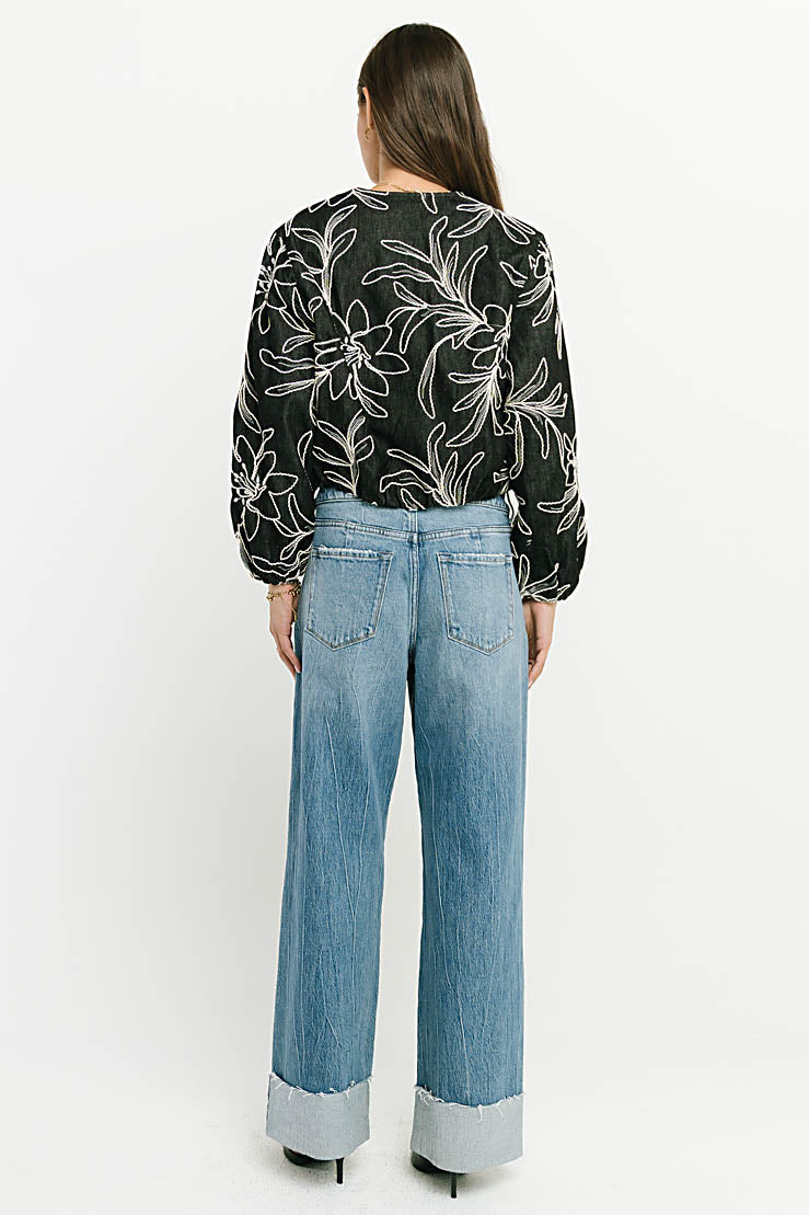Sidney Embroidered Jacket in Faded Black - FINAL SALE