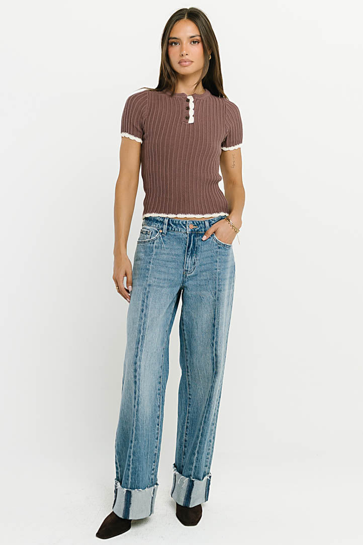 Kinley Contrast Sweater in Plum