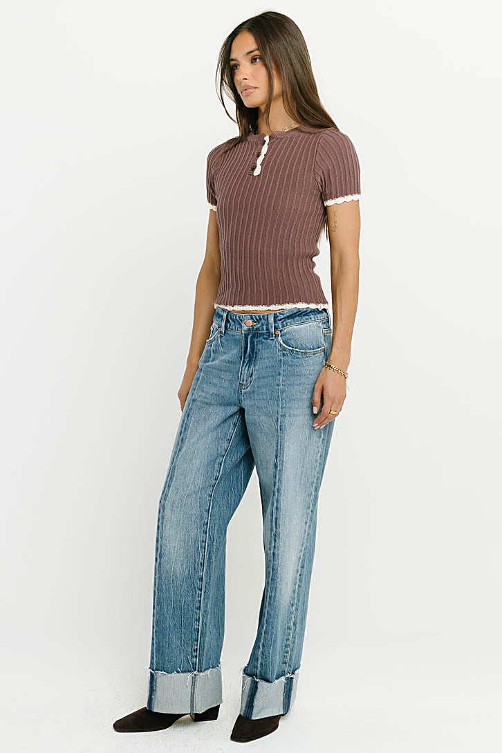 Kinley Contrast Sweater in Plum