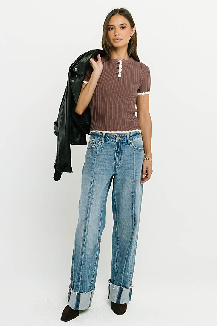Kinley Contrast Sweater in Plum
