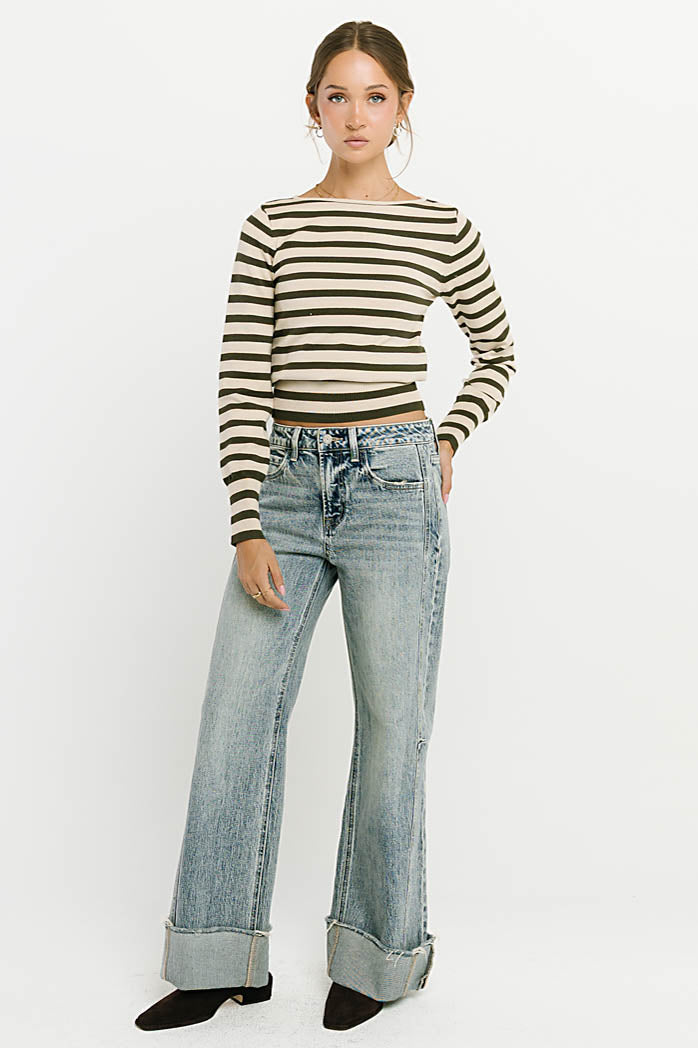 Waldorf Striped Top in Olive