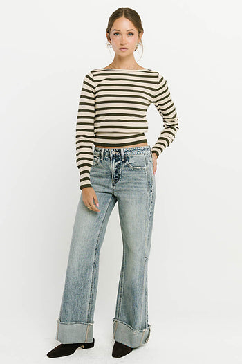 Waldorf Striped Top in Olive