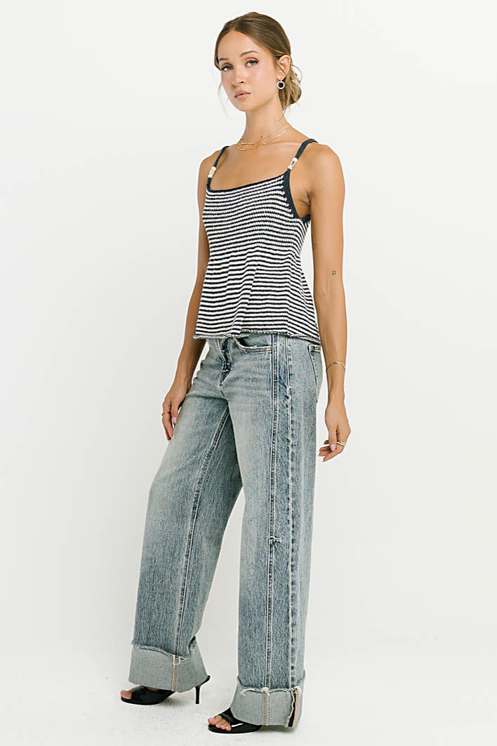 Yalara Striped Peplum Top