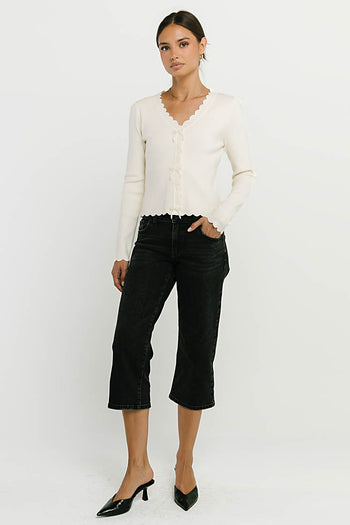 Suzy Scalloped Sweater in Ivory