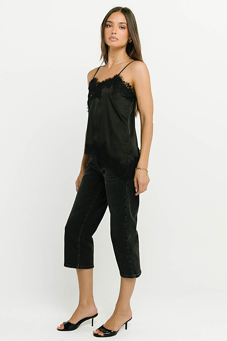 Berkley Lace Trim Tank in Black