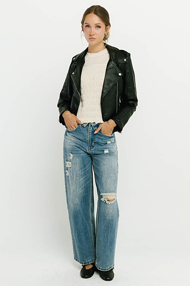 Mossie Distressed Wide Leg Jeans