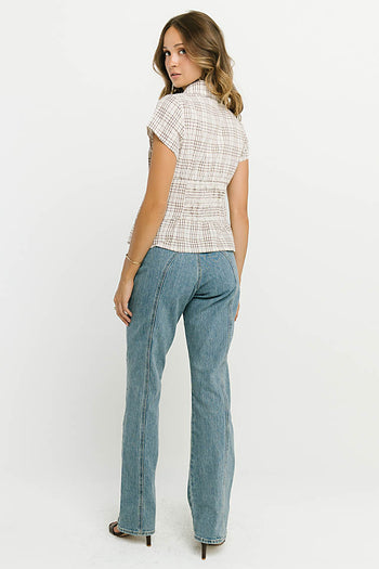 Tristan Plaid Button Up in Brown