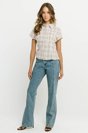 Tristan Plaid Button Up in Brown