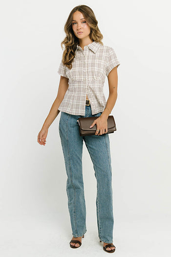 Tristan Plaid Button Up in Brown