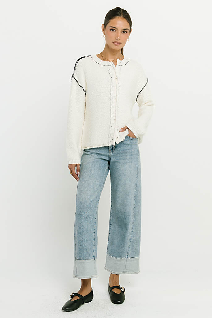 Mindi Contrast Sweater in Off White