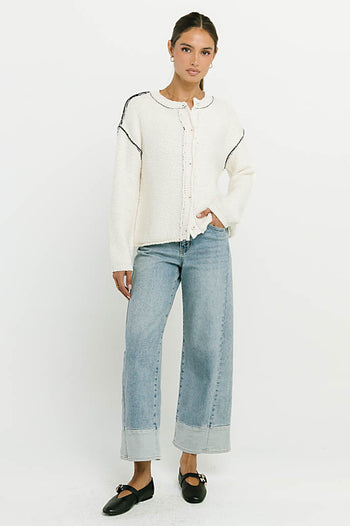 Mindi Contrast Sweater in Off White