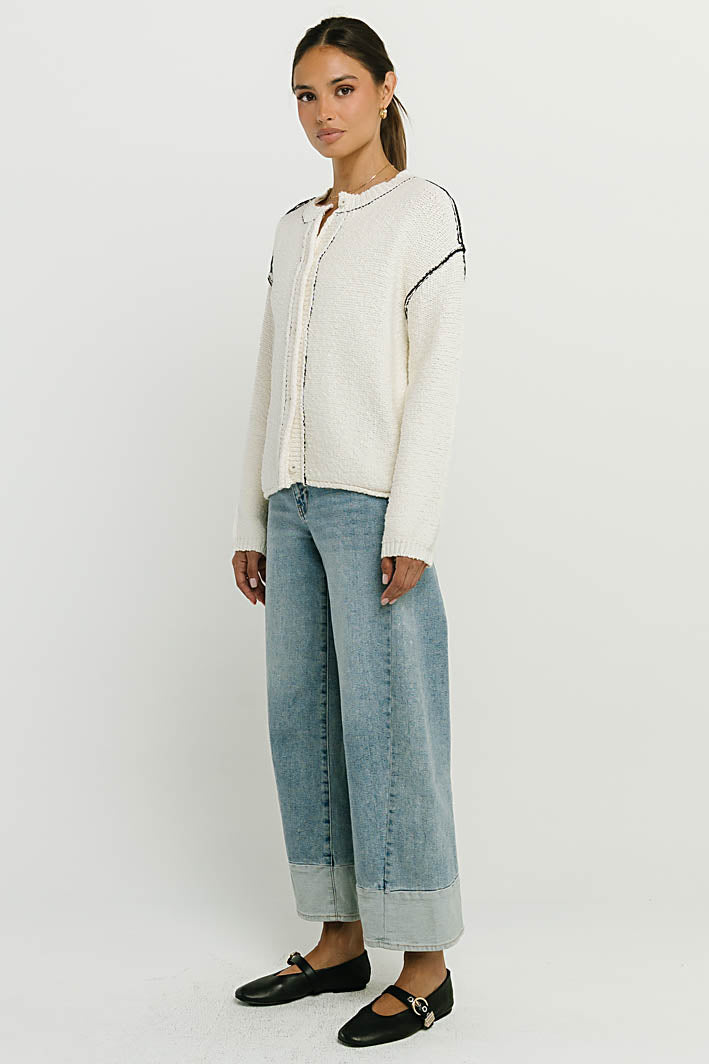 Mindi Contrast Sweater in Off White