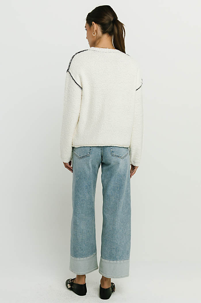 Mindi Contrast Sweater in Off White